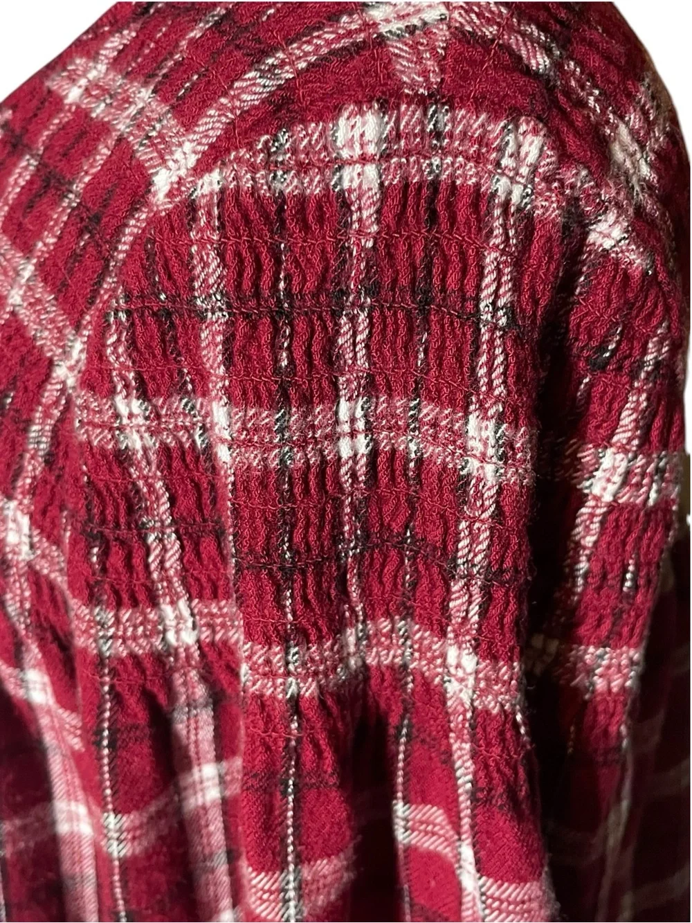 Jane and Delancey Women’s Burgundy Plaid Smocked Yoke Top Womens Size Large